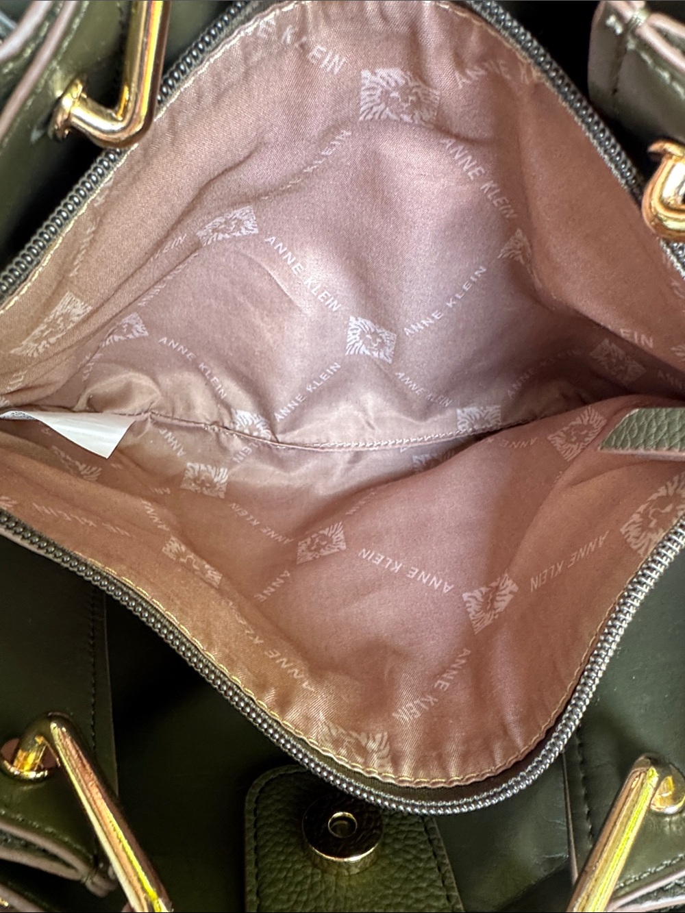 Anne Klein Olive Green Pebbled Tote with Monogram Panels - Picture 3 of 4